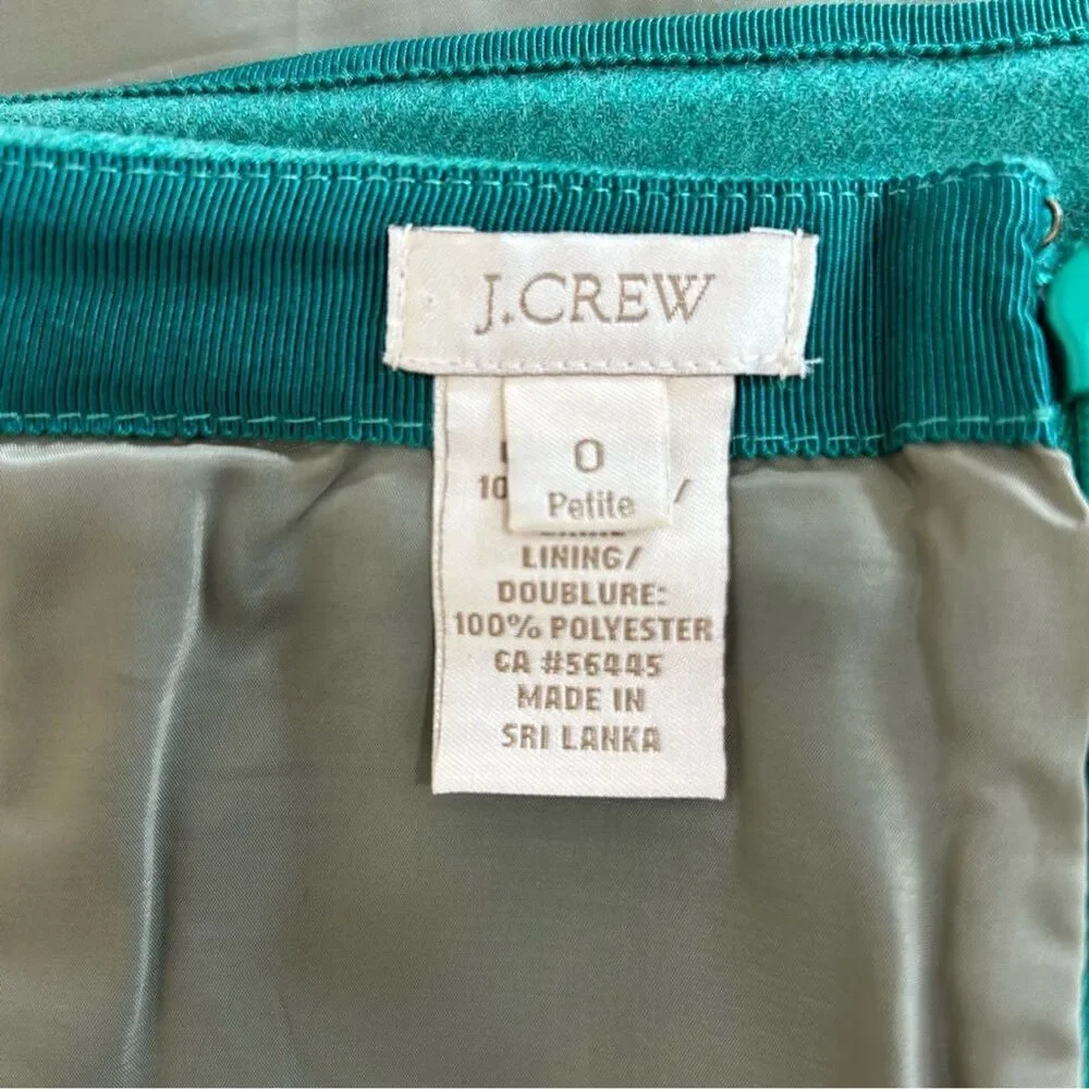 J. CREW Petites Wool Skirt Size 0 Green 100% Wool No.2 Pencil Skirt Knee Length